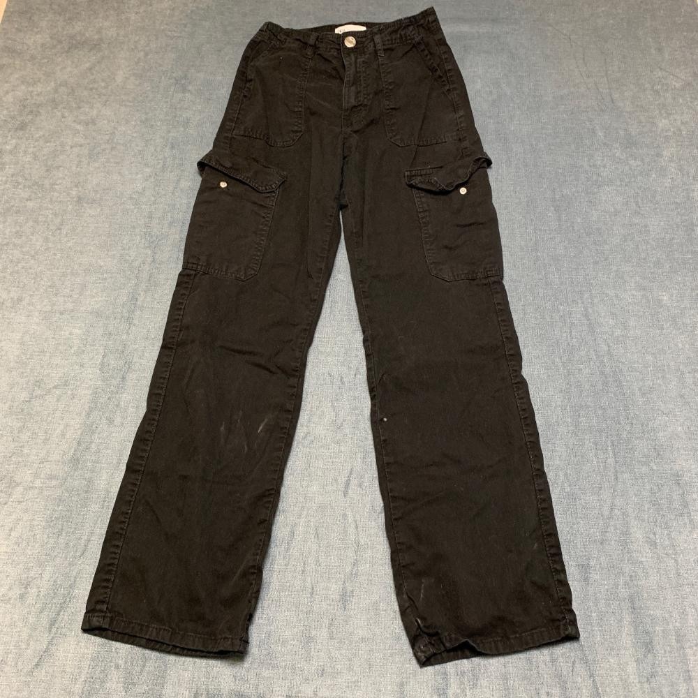 ZARA Cargo Pants Womens 0 25x30 Black Utility High Rise Outdoor Hiking Wide Leg